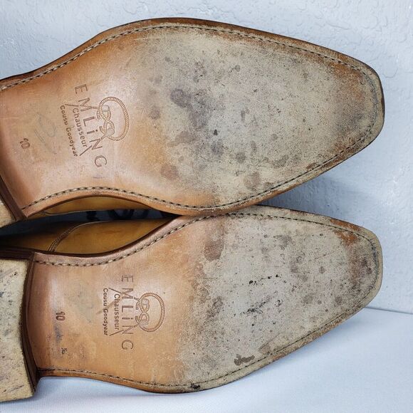 Emling Chausseur Tan Leather Split Toe Derby Shoes Mens Size 9 Made In Italy